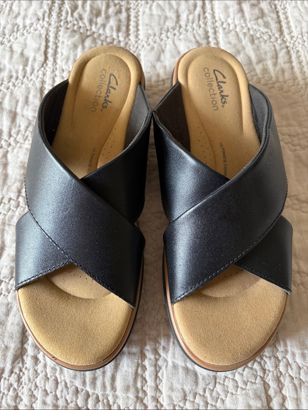 Clark’s Black Cross-Band Slide Sandals GUC sz 8.5